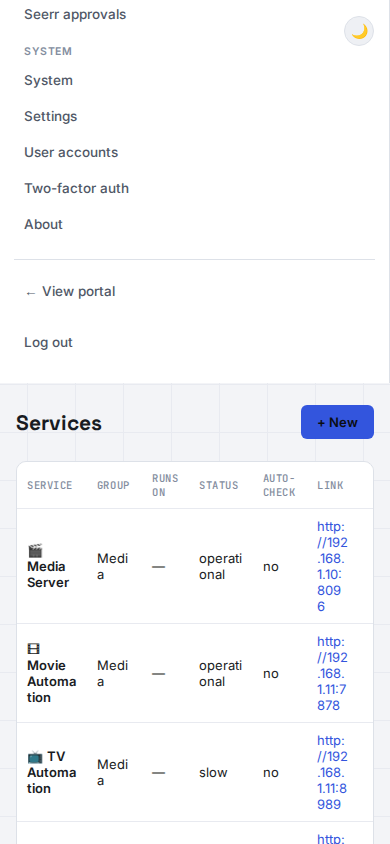 Admin services dashboard on mobile
