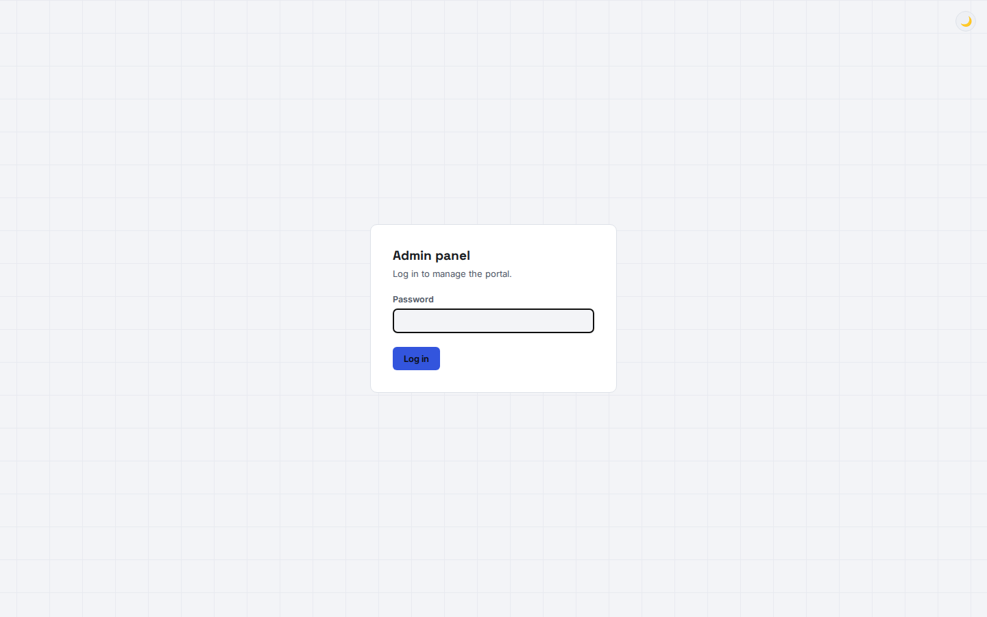 Admin panel login screen